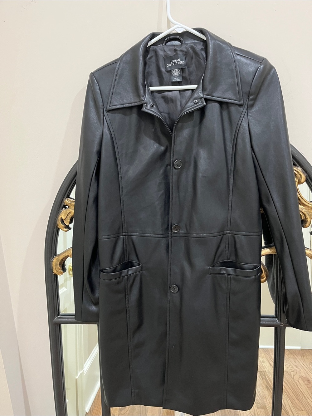 Urban Outfitters Black Faux Leather Trench Coat